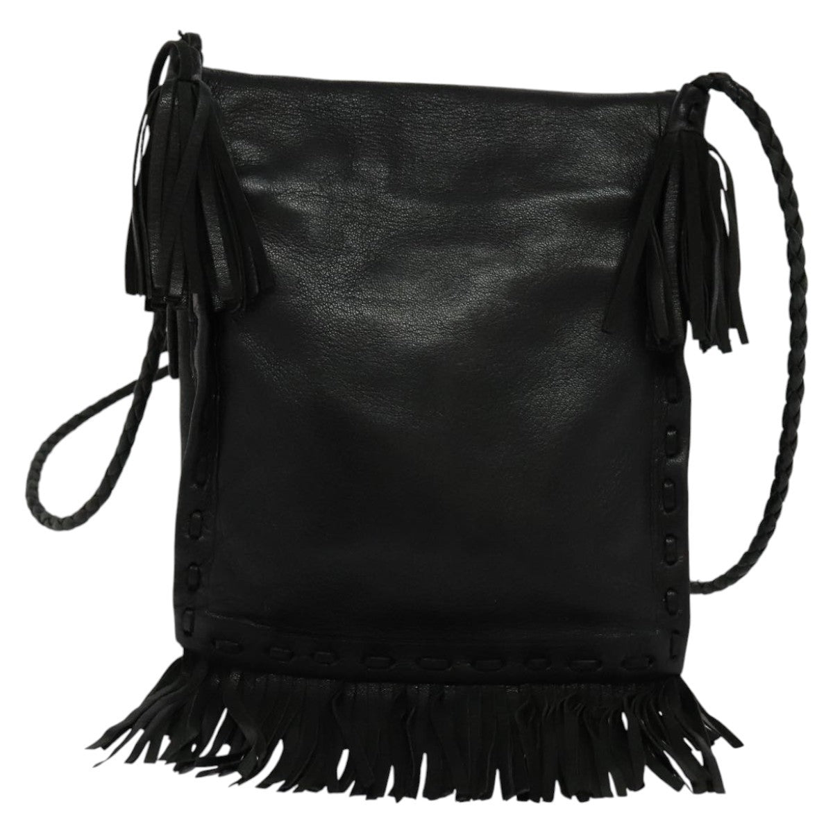 Prada Fringe Flap Crossbody Bag Leather, BLACK, LEATHER, Shoulder bag