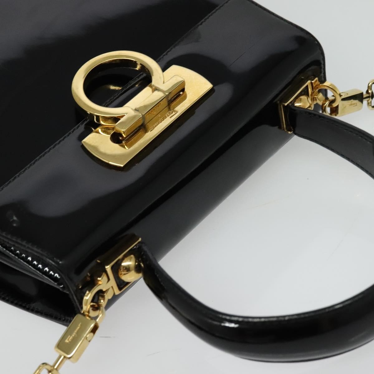 Salvatore Ferragamo Gancini Convertible Top Handle Bag Patent Leather, BLACK, PATENT_LEATHER, Handbag