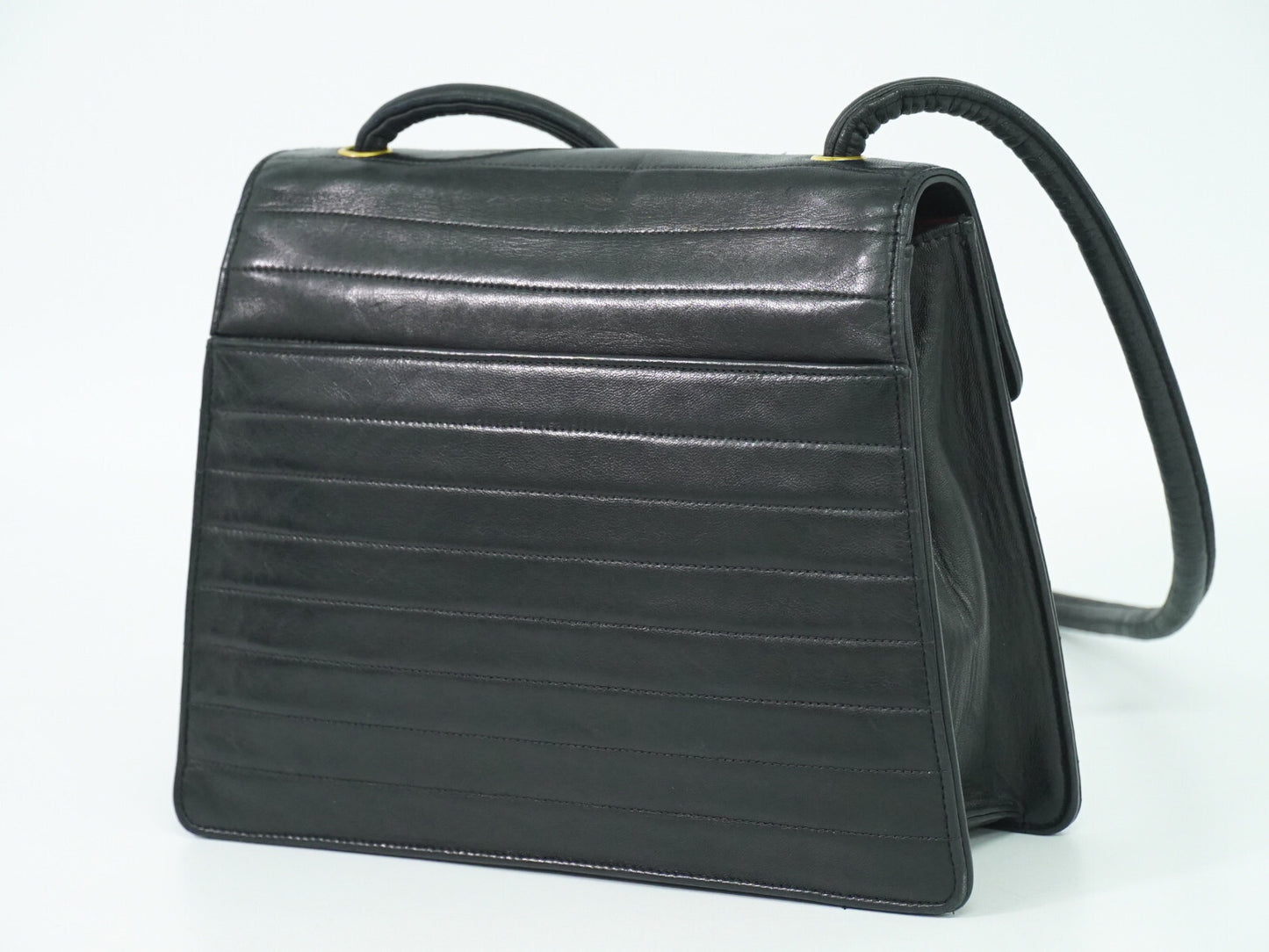 Chanel Flap shoulder Bag Leather, BLACK, LEATHER, Shoulder bag