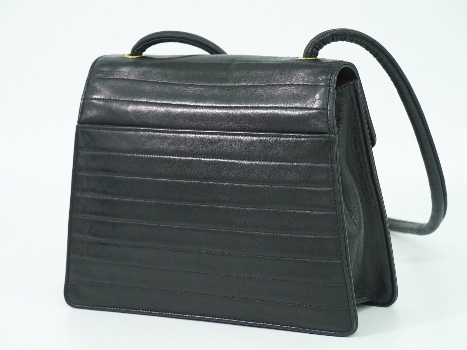 Chanel Flap shoulder Bag Leather, BLACK, LEATHER, Shoulder bag