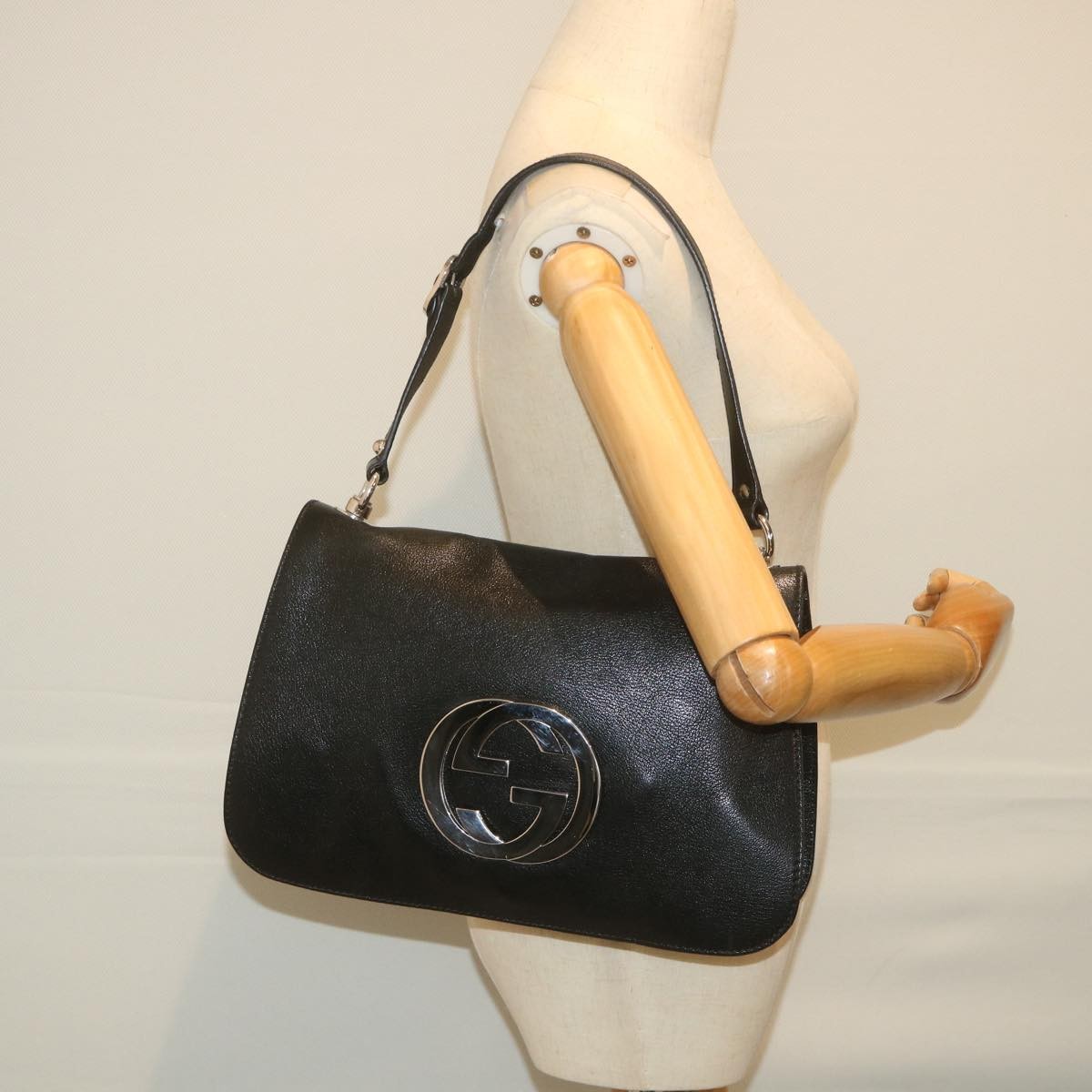 Gucci Blondie Flap Bag Leather, Black, Leather, Shoulder Bag