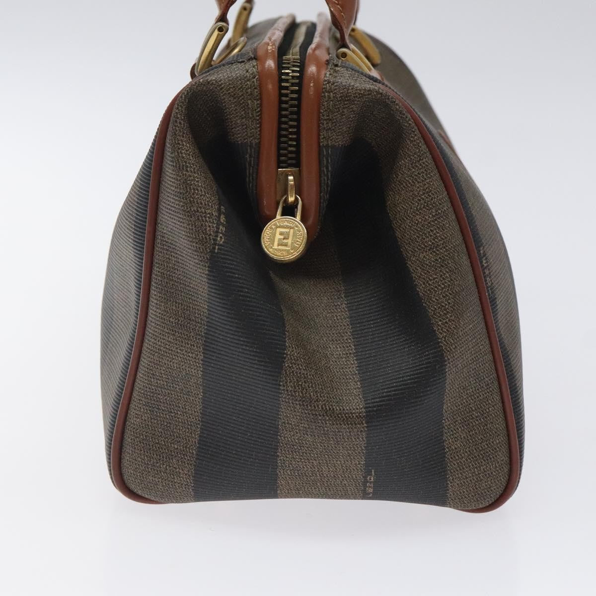 Fendi Vintage Pequin Boston Bag Coated Canvas, BROWN, CANVAS, Handbag