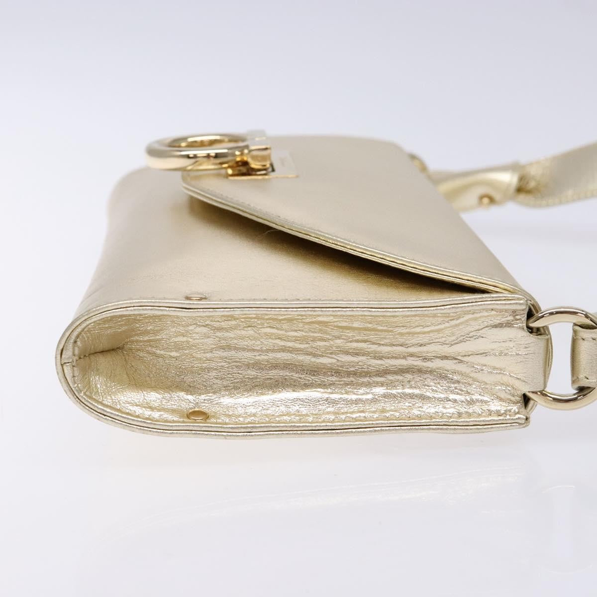 Salvatore Ferragamo Gancini Shoulder Bag Leather, GOLD, LEATHER, Shoulder bag
