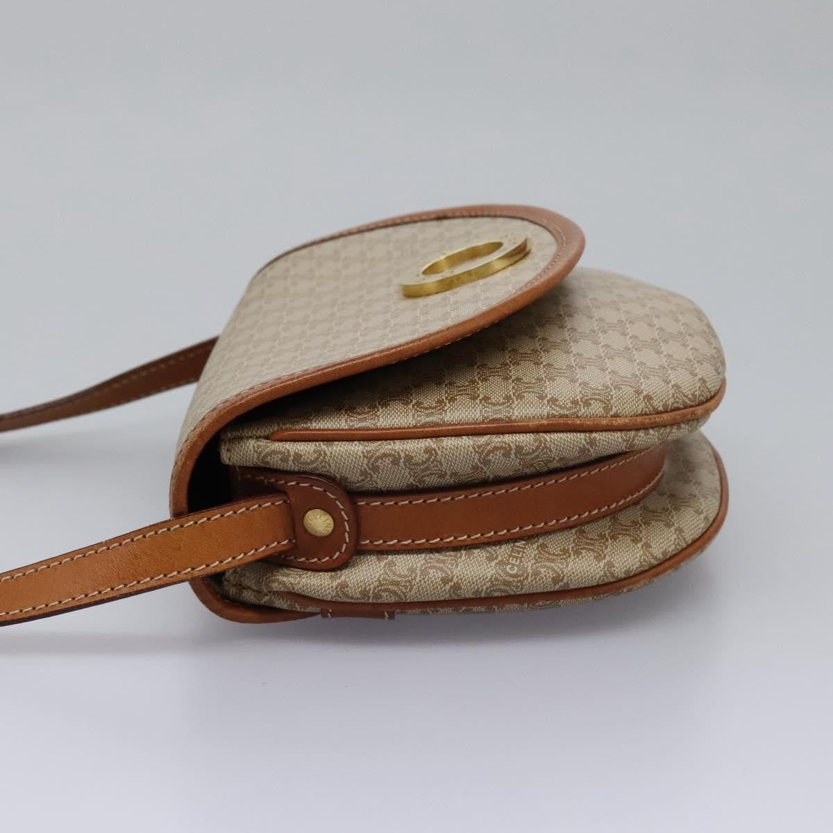 Celine Vintage Macadam Shoulder Bag Canvas and Leather, BEIGE, CANVAS, Shoulder bag