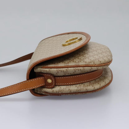 Celine Vintage Macadam Shoulder Bag Canvas and Leather, BEIGE, CANVAS, Shoulder bag