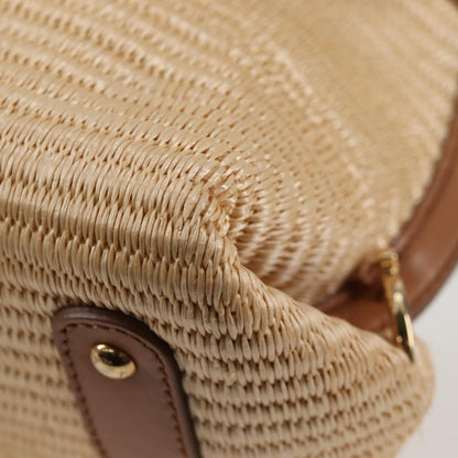 Salvatore Ferragamo Sofia Satchel Raffia with Leather, BEIGE, WOOD, Handbag