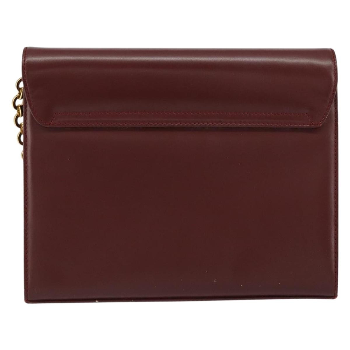 Salvatore Ferragamo Vintage Gancini Chain Shoulder Bag Leather, BURGUNDY, LEATHER, Shoulder bag