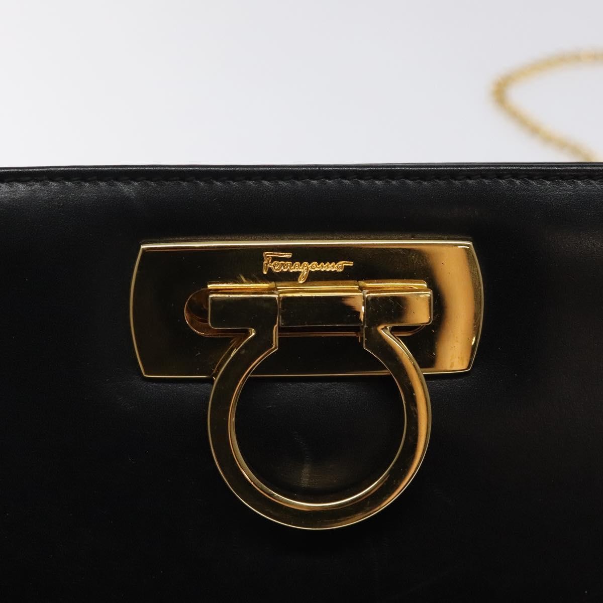 Salvatore Ferragamo Vintage Gancini Chain Shoulder Bag Leather, BLACK, LEATHER, Shoulder bag