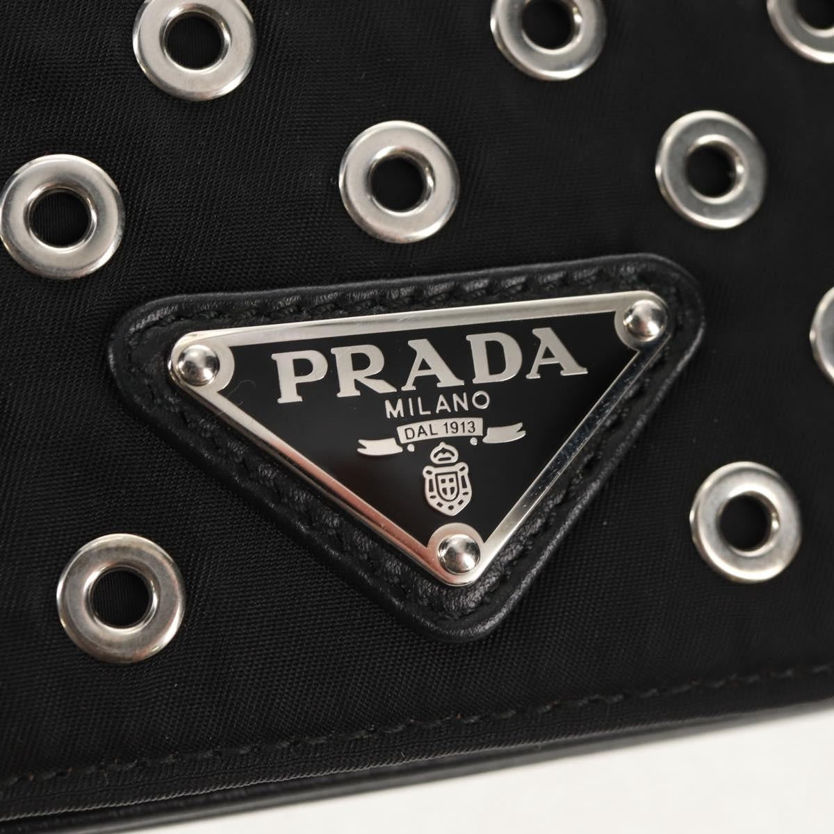 Prada Grommet Chain Flap Shoulder Bag Tessuto with Soft Calf, BLACK, NYLON, Shoulder bag