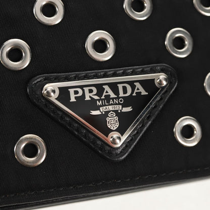 Prada Grommet Chain Flap Shoulder Bag Tessuto with Soft Calf, BLACK, NYLON, Shoulder bag