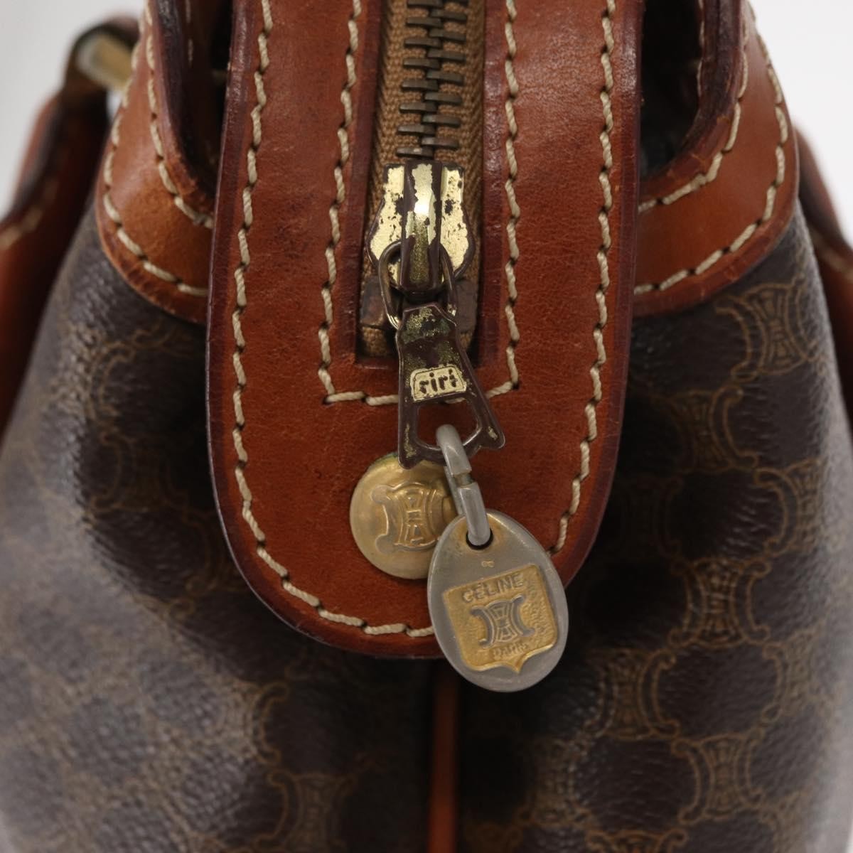 Celine Vintage Macadam Handbag Canvas and Leather, BROWN, CANVAS, Handbag