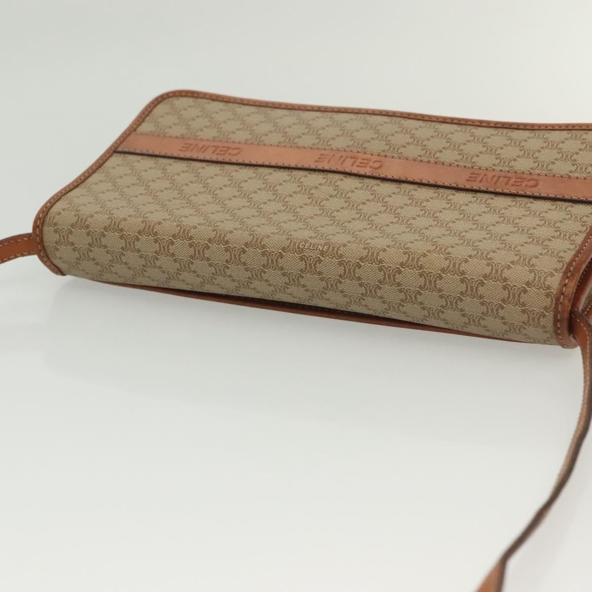 Celine Vintage Macadam Shoulder Bag Canvas and Leather, BEIGE, CANVAS, Shoulder bag