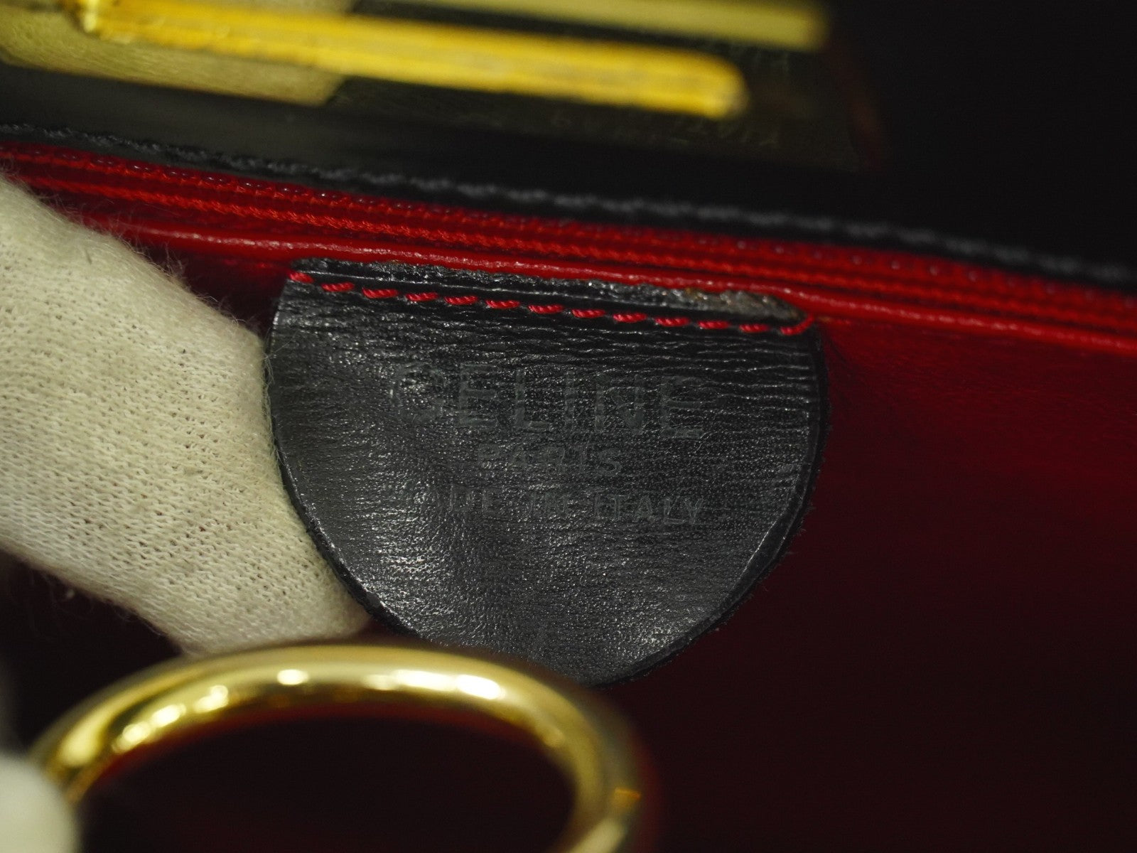 Celine Gancini Handbag Leather, BLACK, LEATHER, Handbag