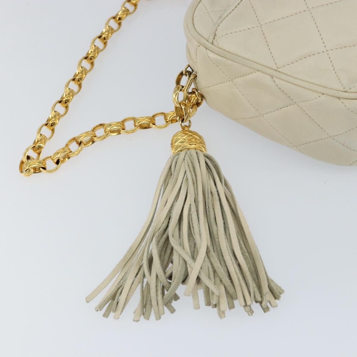 Chanel Vintage Front Pocket Camera Bag Quilted Lambskin, BEIGE, LEATHER, Shoulder bag