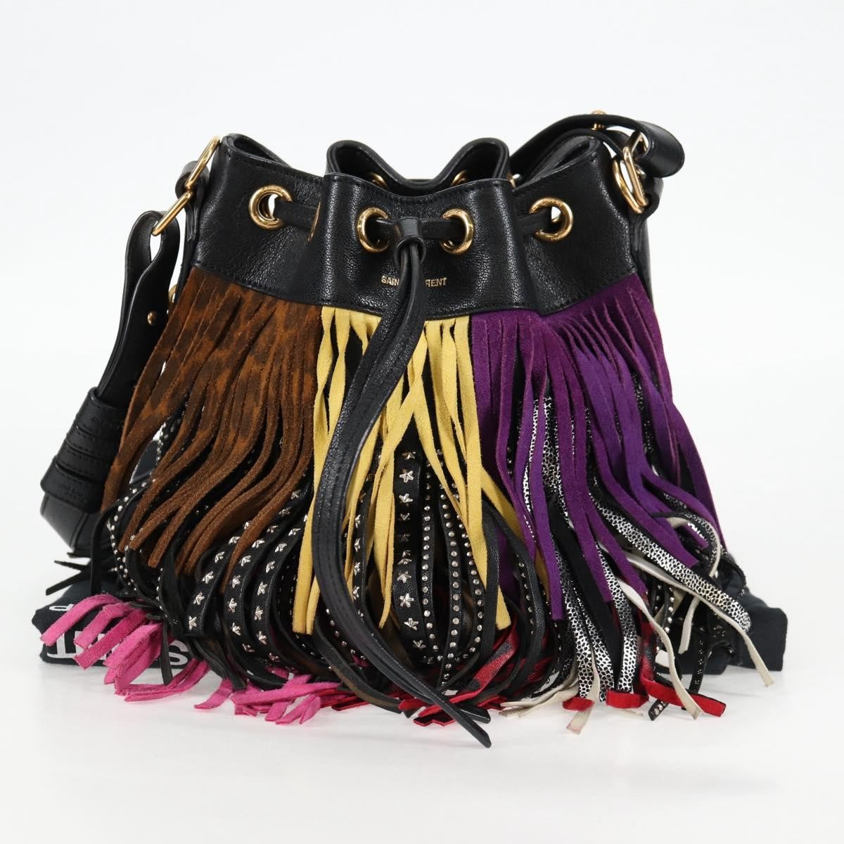Saint Laurent Fringe Emmanuelle Bucket Bag Multicolor Leather, MULTICOLOUR, LEATHER, Shoulder bag