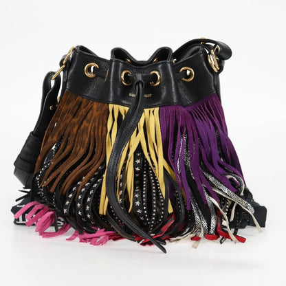 Saint Laurent Fringe Emmanuelle Bucket Bag Multicolor Leather, MULTICOLOUR, LEATHER, Shoulder bag