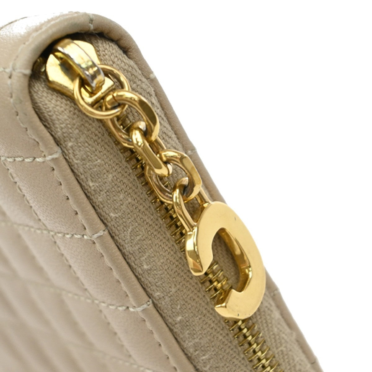 Celine C Charm Zip Around Wallet Quilted Leather, BEIGE, LEATHER, Wallets