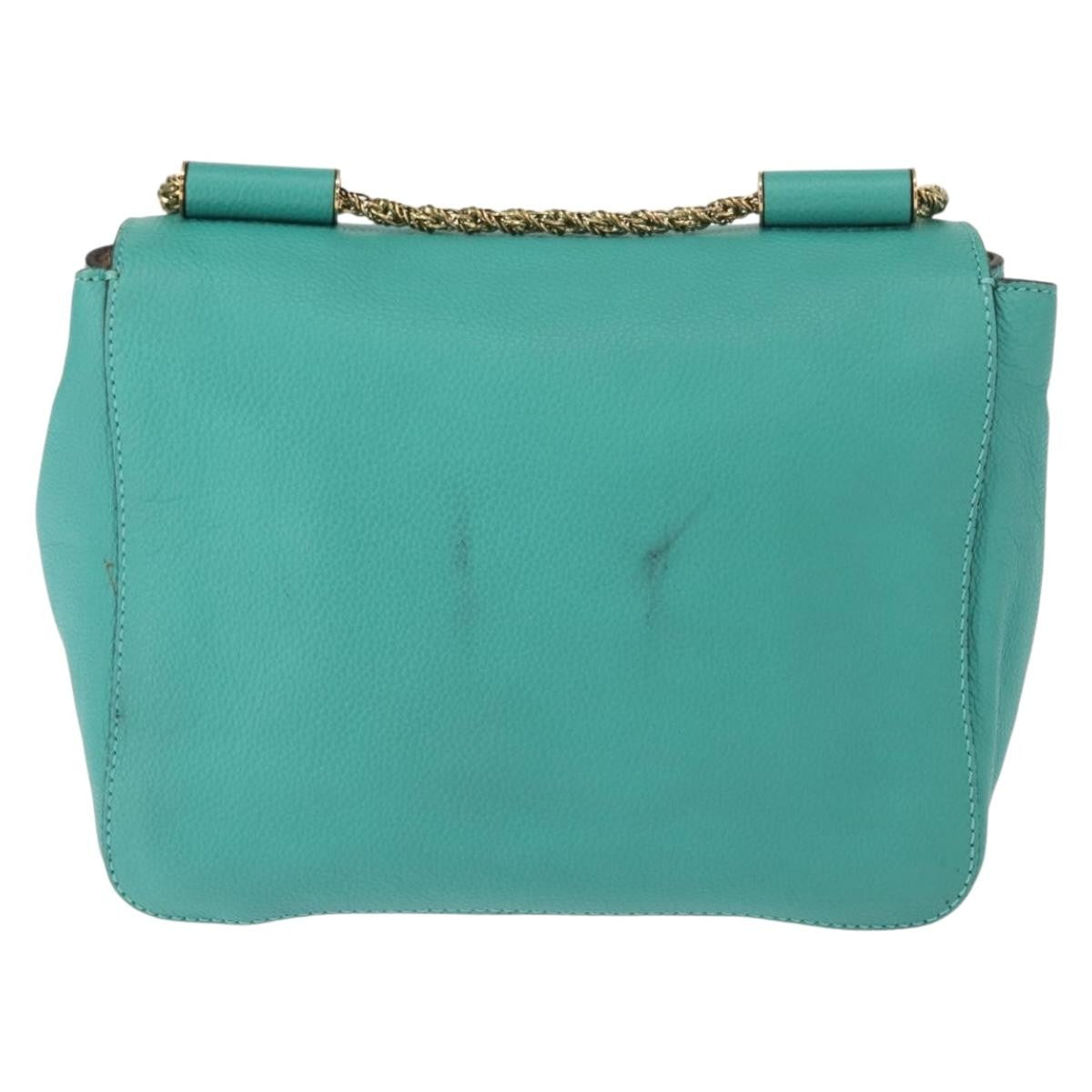 Chloe Elsie Chain Shoulder Bag Leather, TURQUOISE, LEATHER, Shoulder bag