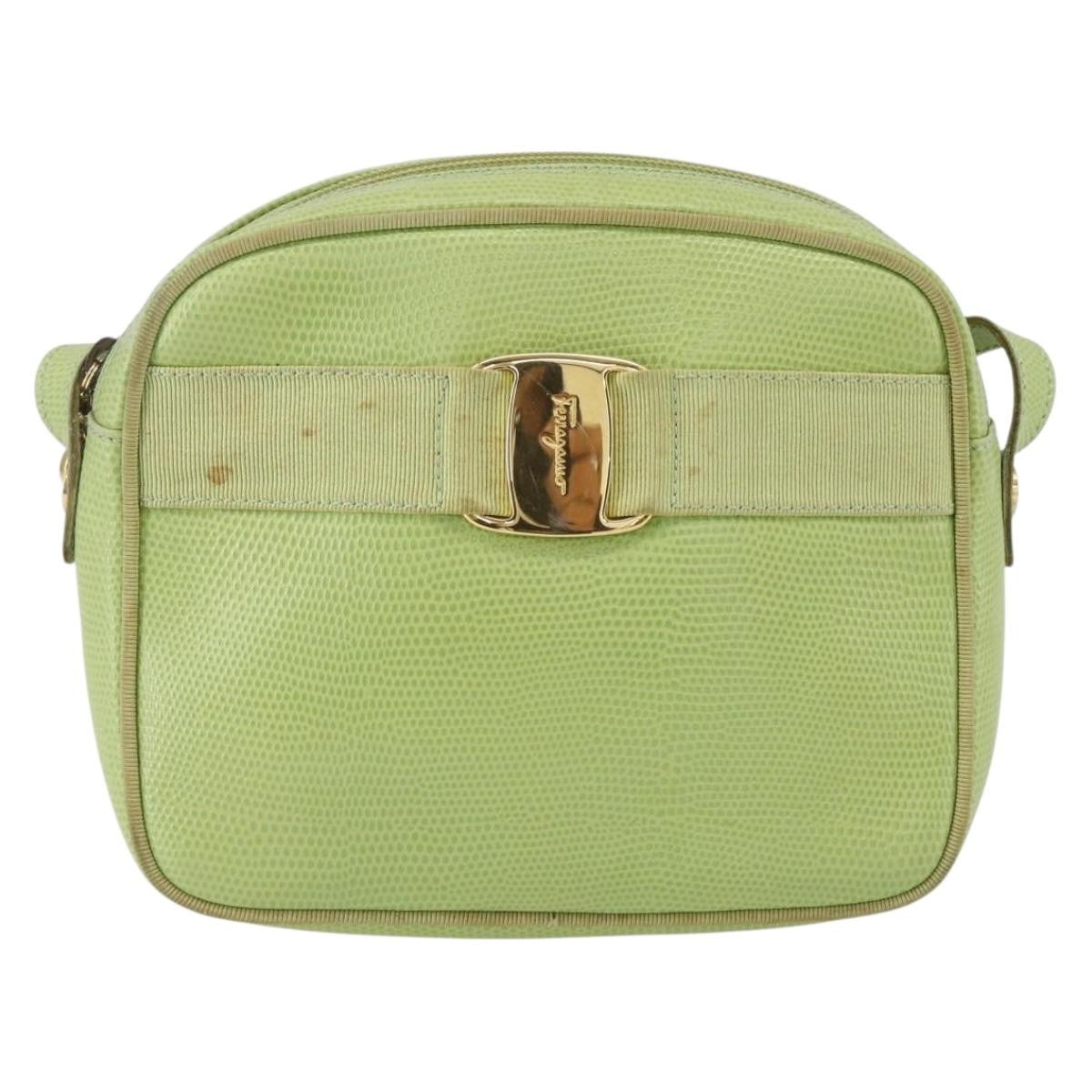 Salvatore Ferragamo Vara Bow camera Shoulder Bag Leather, GREEN, LEATHER, Shoulder bag
