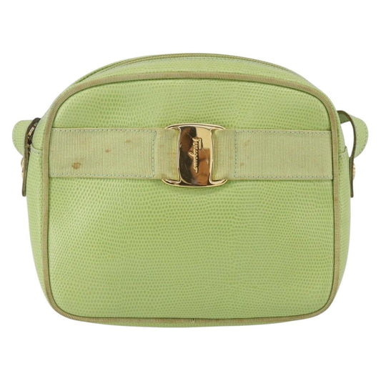 Salvatore Ferragamo Vara Bow camera Shoulder Bag Leather, GREEN, LEATHER, Shoulder bag