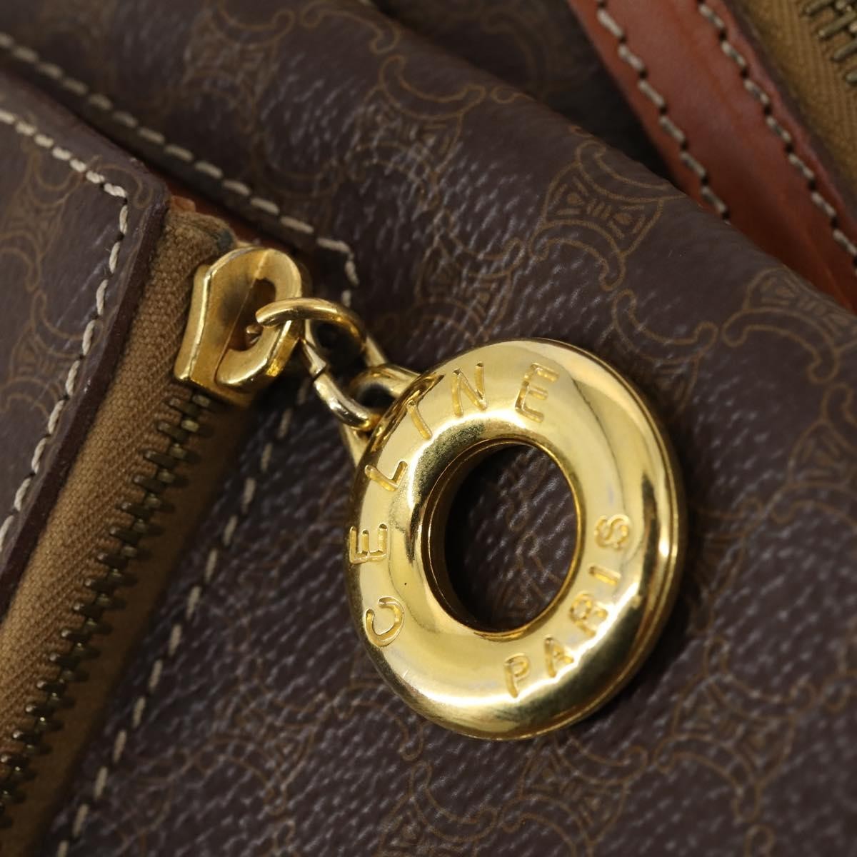 Celine Vintage Macadam Backpack Canvas and Leather, BROWN, CANVAS, Backpack