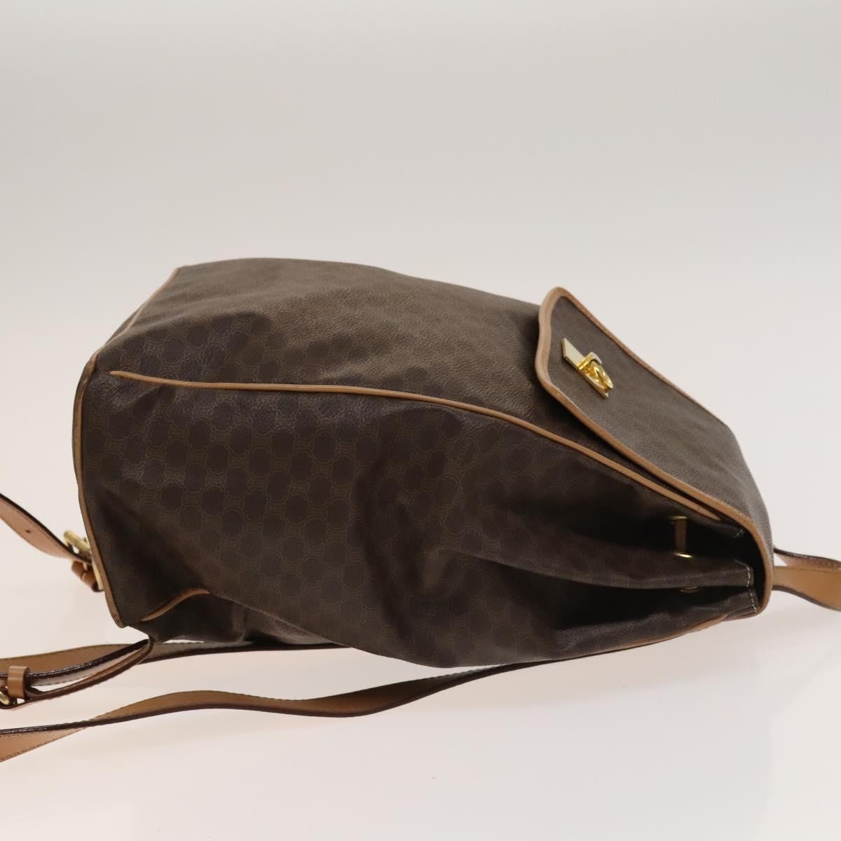 Celine Vintage Drawstring Flap Backpack Macadam Coated Canvas, BROWN, CANVAS, Backpack
