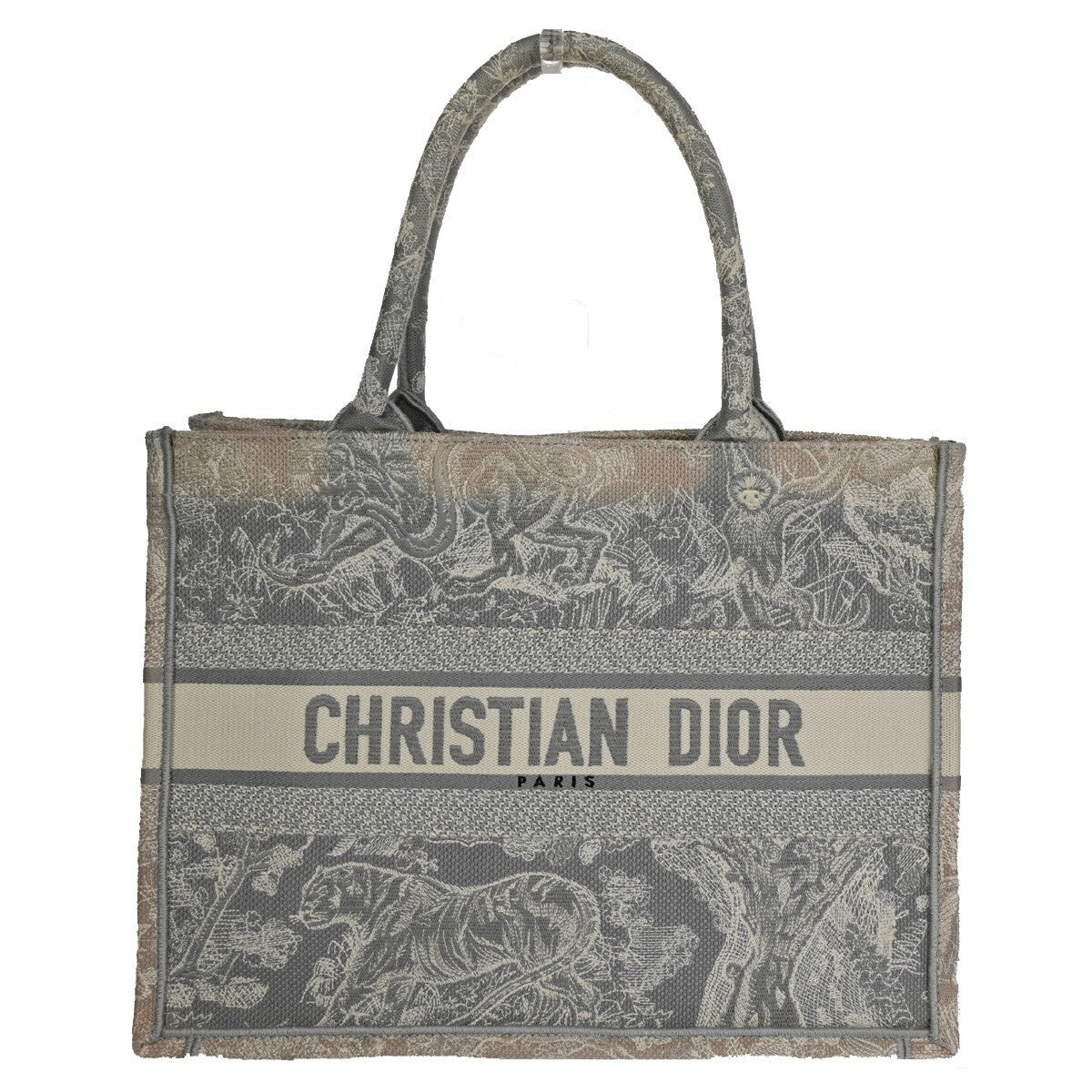 Christian Dior Book Tote Embroidered Canvas, Gray, Canvas, Tote Bag