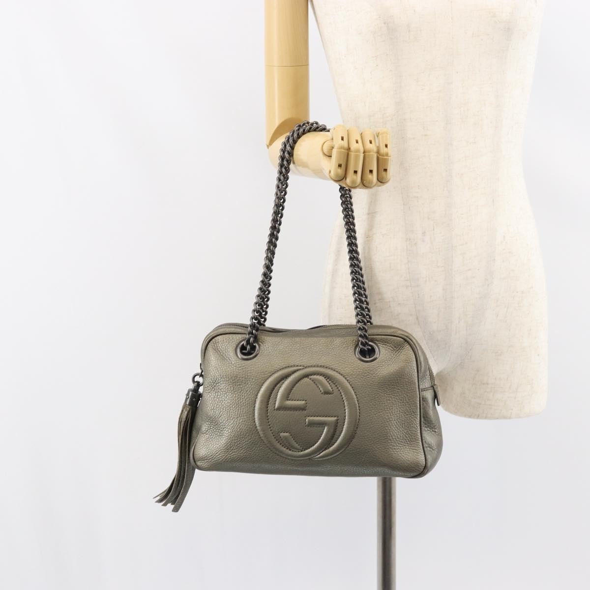 Gucci Soho Chain Zip Shoulder Bag Leather, GOLD, LEATHER, Shoulder bag