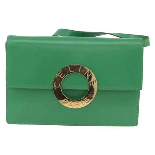 Celine Circle Logo Shoulder Bag Leather, Green, Leather, Shoulder Bag