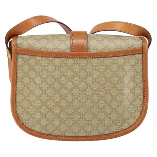 Celine Vintage Macadam Shoulder Bag Canvas and Leather, BEIGE, CANVAS, Shoulder bag