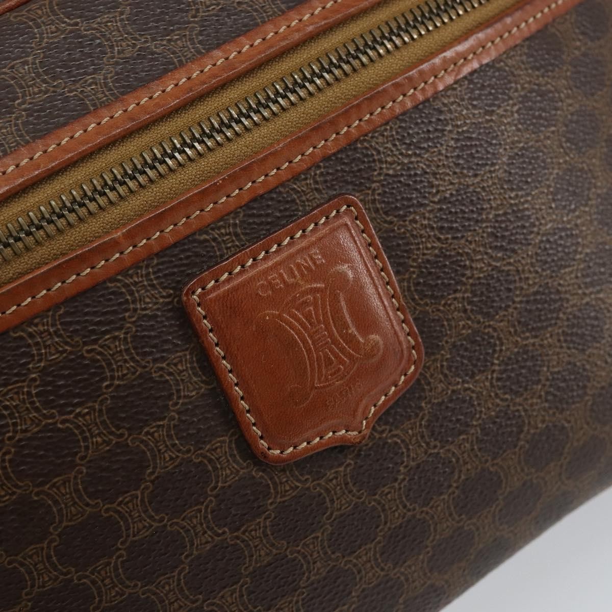 Celine Vintage Macadam Shoulder Bag Canvas and Leather, BROWN, CANVAS, Shoulder bag