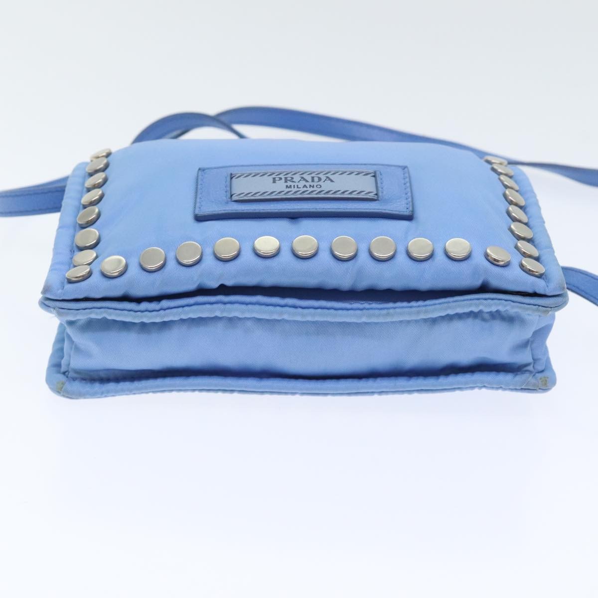 Prada Etiquette Flap Bag Studded Tessuto, BLUE, NYLON, Handbag