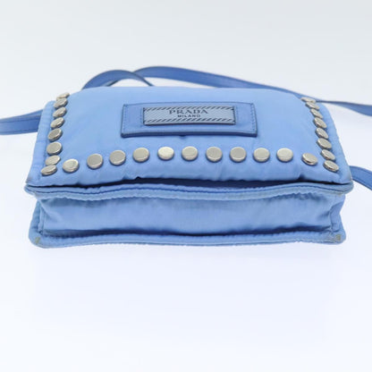 Prada Etiquette Flap Bag Studded Tessuto, BLUE, NYLON, Handbag