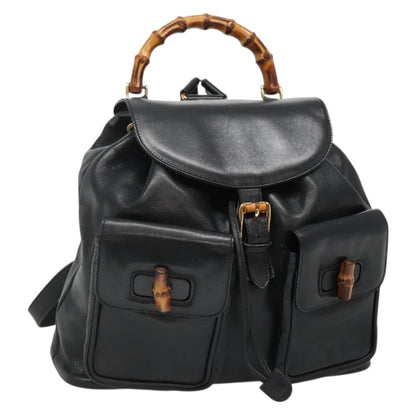 Gucci Vintage Bamboo Backpack Leather, BLACK, LEATHER, Backpack