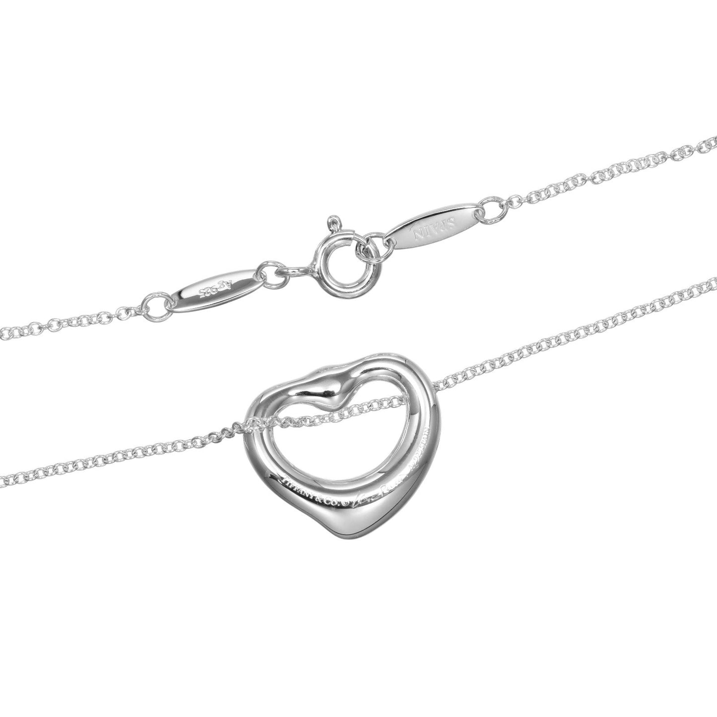 Tiffany & Co. Elsa Peretti Open Heart Pendant Necklace Sterling Silver with Pink Sapphire, SILVER, SILVER, Necklace