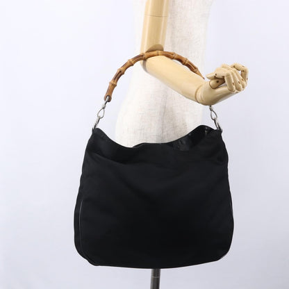 Gucci Vintage Bamboo Handle Open Hobo Nylon, BLACK, NYLON, Handbag