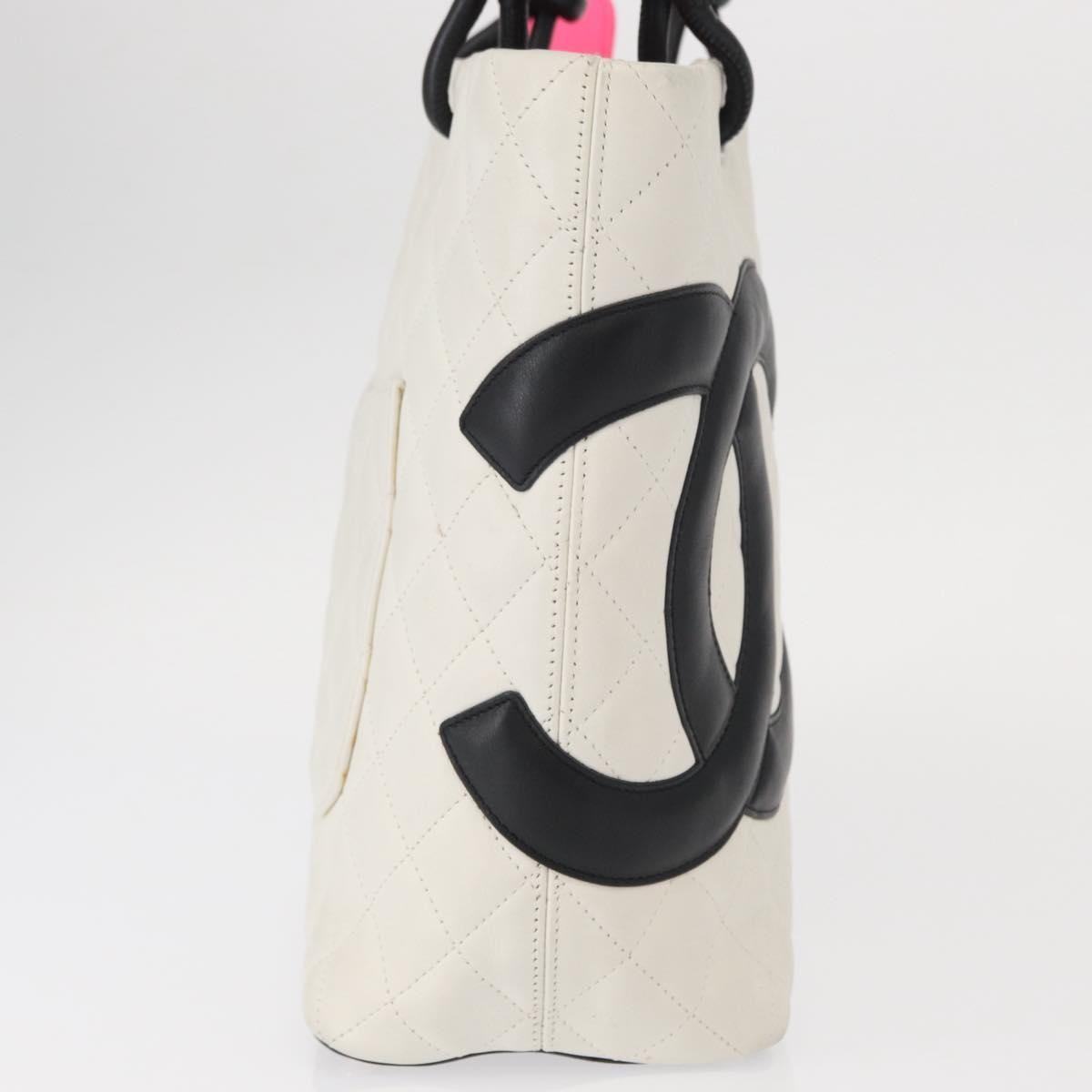 Chanel Cambon Tote Quilted Leather, WHITE, LEATHER, Tote bag