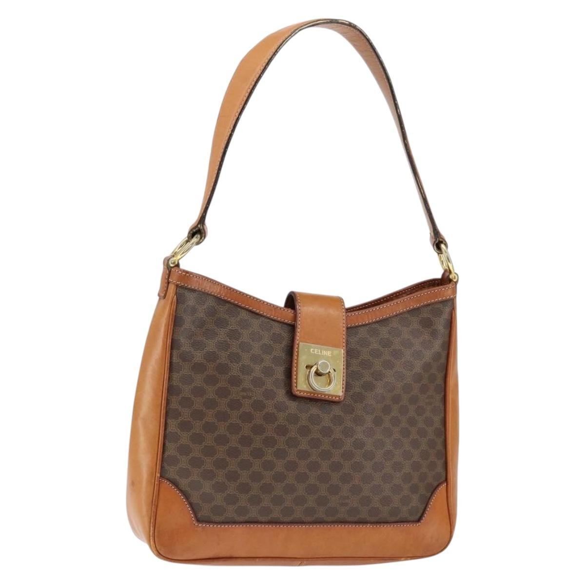 Celine Vintage Macadam Shoulder Bag Canvas and Leather, BROWN, CANVAS, Shoulder bag