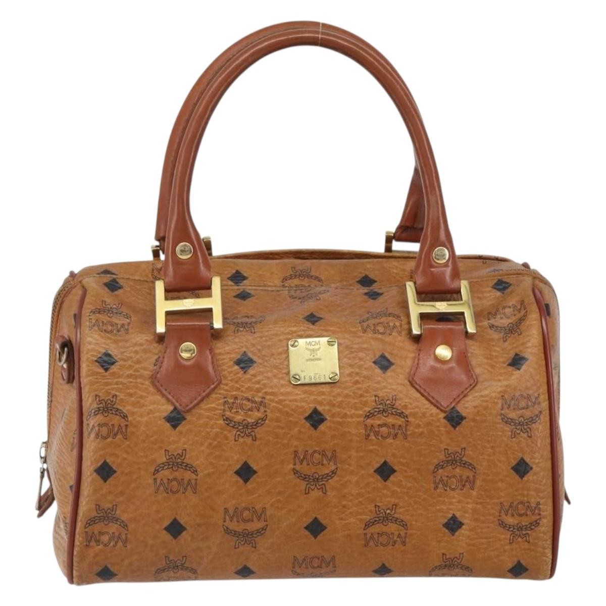 MCM Visetos Handbag Canvas and Leather, BROWN, CANVAS, Handbag
