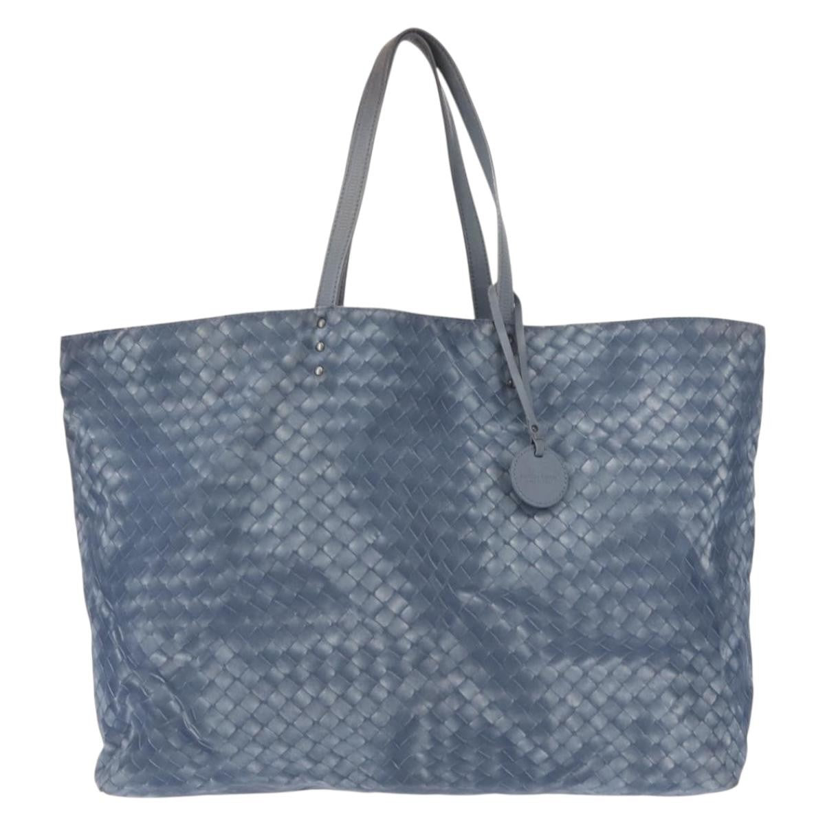 Bottega Veneta Intrecciolusion Tote Printed Nylon, BLUE, NYLON, Tote bag