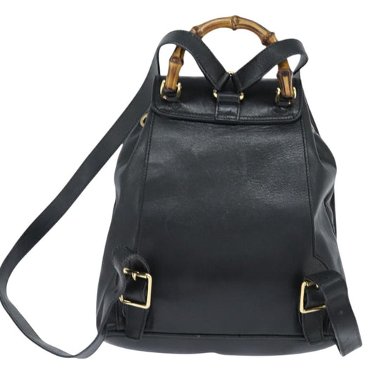 Gucci Vintage Bamboo Backpack Leather, BLACK, LEATHER, Backpack
