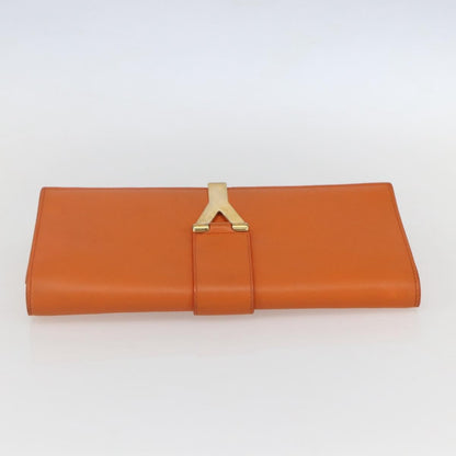 Saint Laurent Chyc Clutch Leather, ORANGE, LEATHER, Clutche & pouche