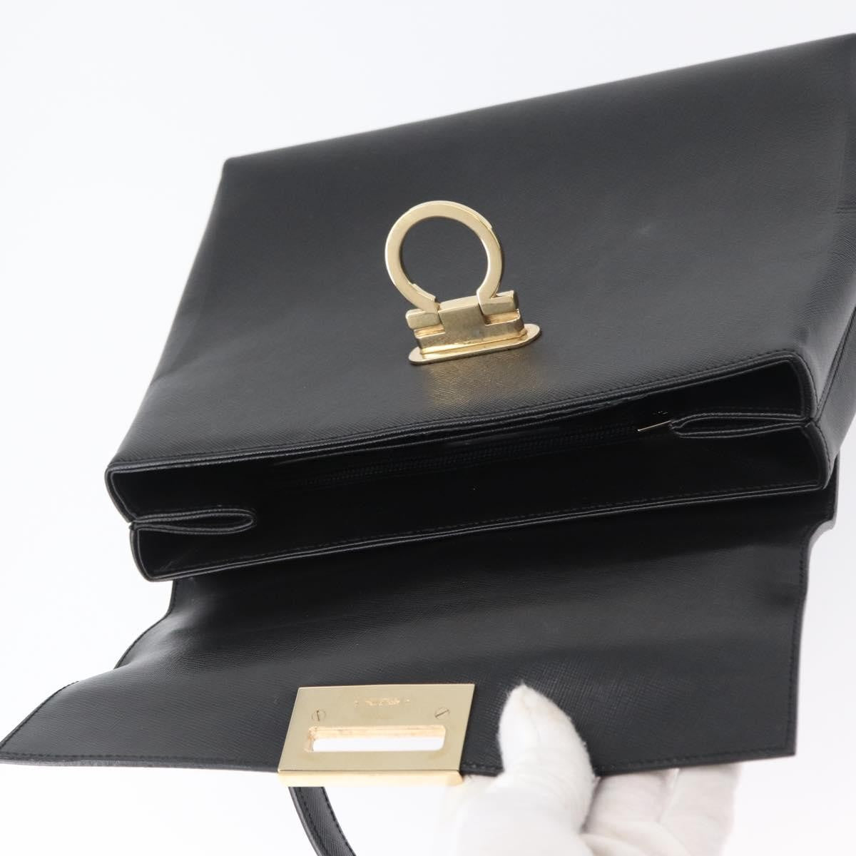 Salvatore Ferragamo Gancini handbag Leather, BLACK, LEATHER, Handbag