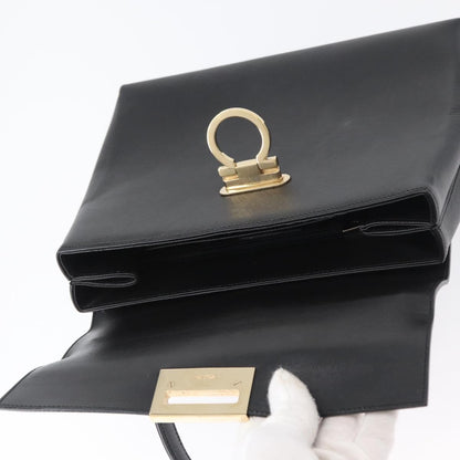 Salvatore Ferragamo Gancini handbag Leather, BLACK, LEATHER, Handbag