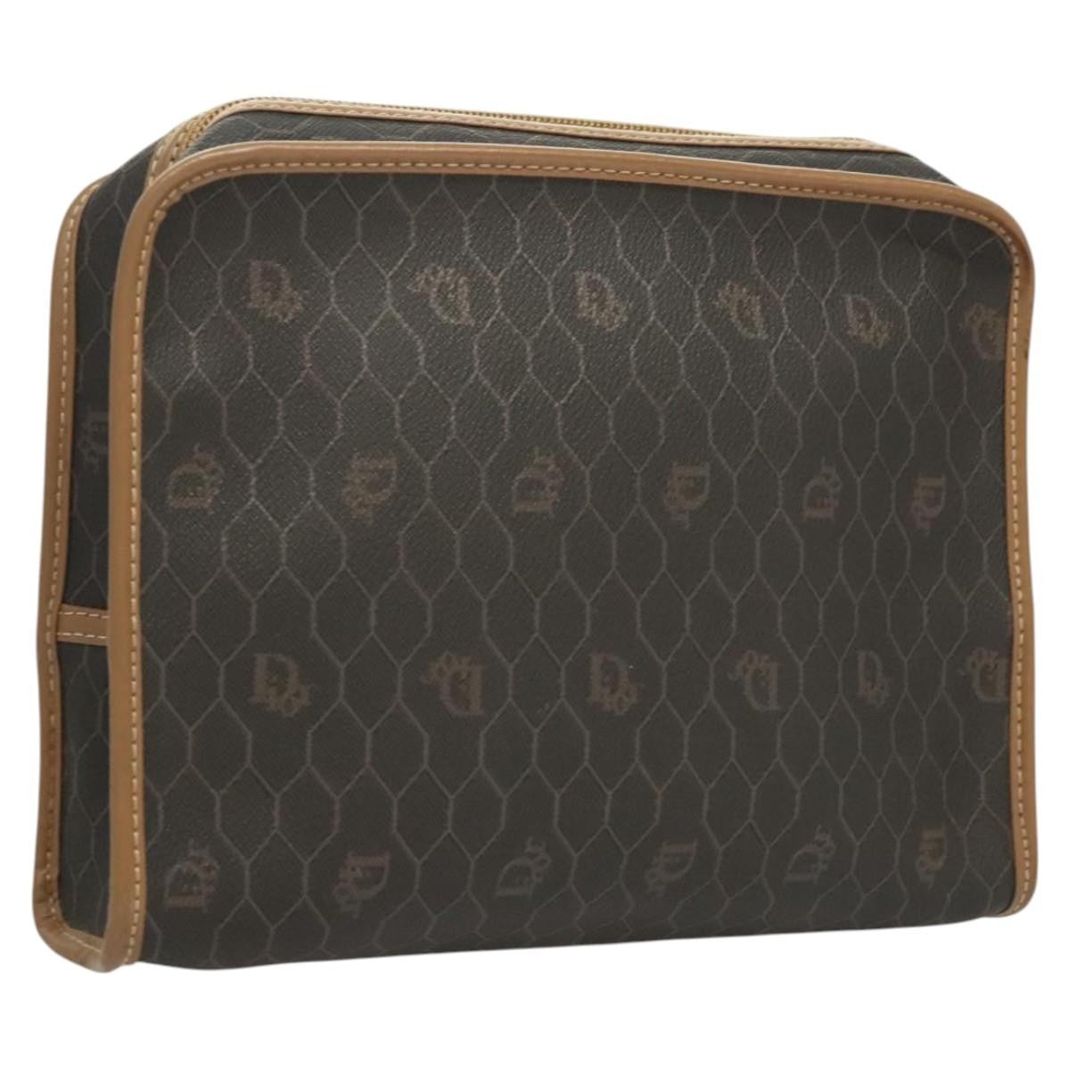 Christian Dior Vintage Honeycomb Zip Pouch Coated Canvas, BLACK, PVC,CANVAS, Clutche & pouche