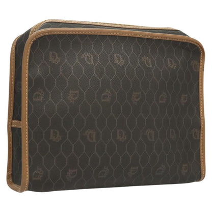 Christian Dior Vintage Honeycomb Zip Pouch Coated Canvas, BLACK, PVC,CANVAS, Clutche & pouche