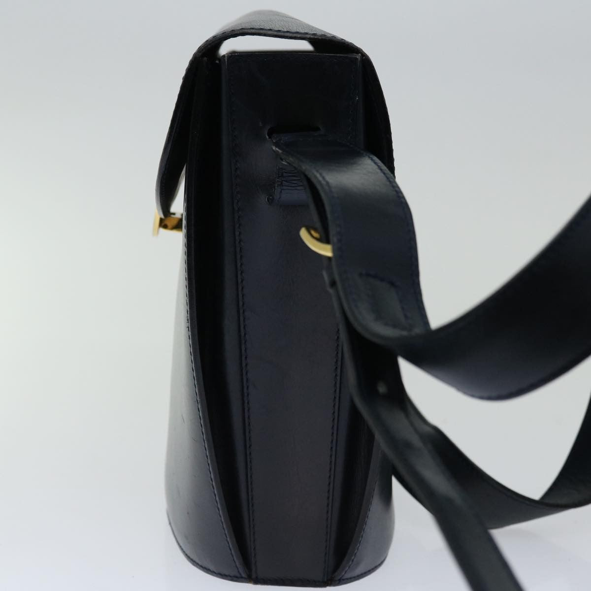 Celine Vintage Circle Logo Crossbody Bag Leather, NAVY, LEATHER, Crossbody bag