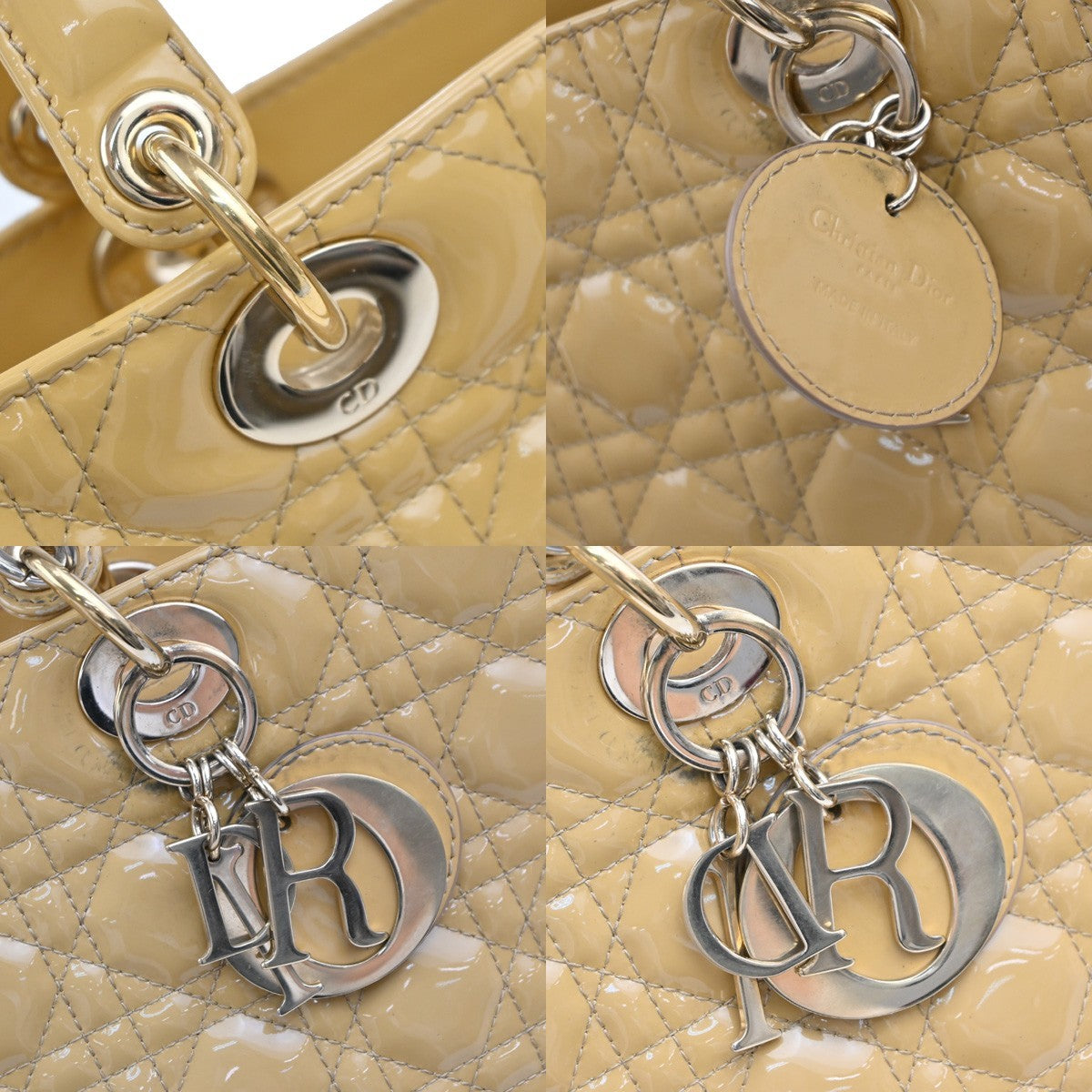 Christian Dior Lady Dior Bag Cannage Quilt Patent, Yellow, Patent Leather, Handbag