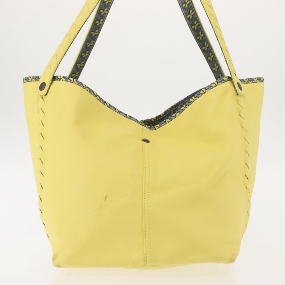 Bottega Veneta A-Shape Tote Leather with Intrecciato Detail, YELLOW, LEATHER, Shoulder bag