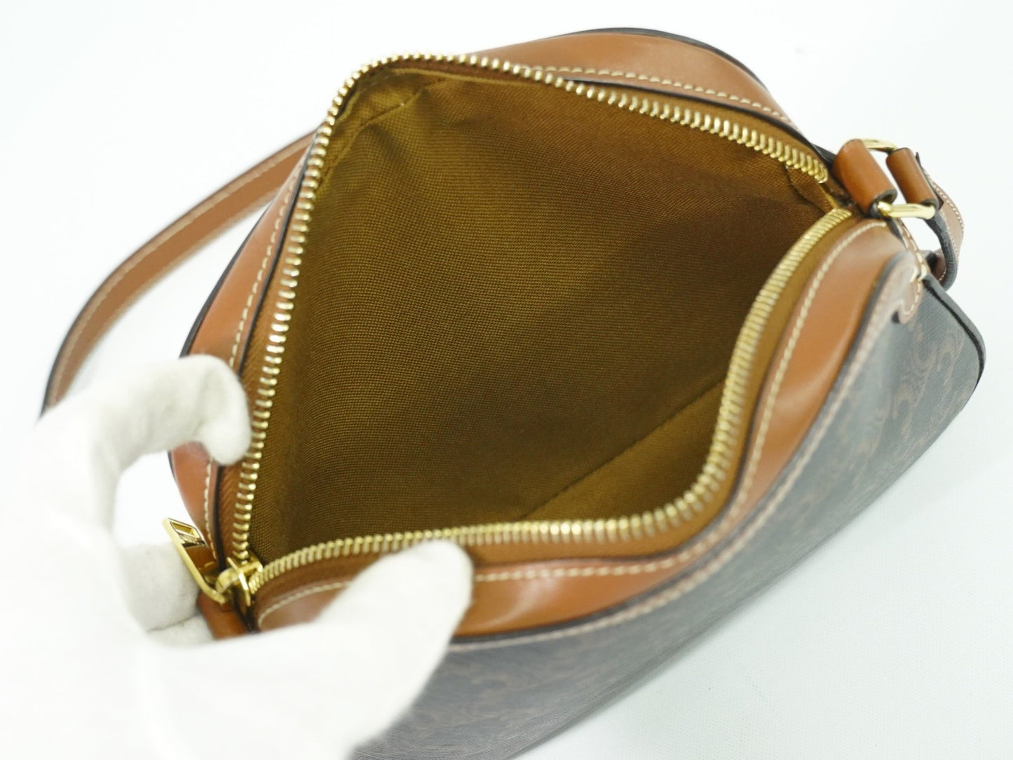 Celine Logo Camera Bag Triomphe Coated Canvas, BROWN, CLOTH, Shoulder bag